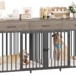 HOSTACK Double Dog Crate, 71″ W Indoor Dog Kennel Furniture for 2 Dog, Grey
