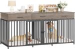 HOSTACK Double Dog Crate, 71" W Indoor Dog Kennel Furniture for 2 Dog, Grey