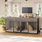 HOSTACK Double Dog Crate, 71" W Indoor Dog Kennel Furniture for 2 Dog, Grey - Image 2