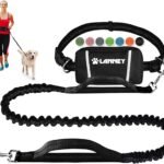 Hands Free Dog Leash, Waist Running Leash with Zipper, Walking Pouch for Medium Large Dogs, Dual Handle and Retractable Bungee for Training Jogging Hiking