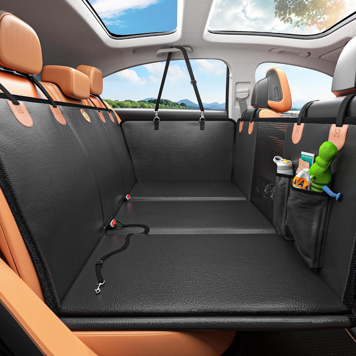 Hard Bottom Dog Car Seat Cover for Back Seat, PU Leather Dog Seat Extender Hard Bottom Dog Car Seat Cover for Back Seat, PU Leather Dog Seat Extender