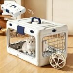 Hard Cat Carrier Foldable,Portable Dog Crate with Ventilation & Raised Separation Meshs Floor,Dog Travel Crate,Collapsible Dog Crate for Small Cats Dogs Tool-Free Assemblys (A-Grayish-White)