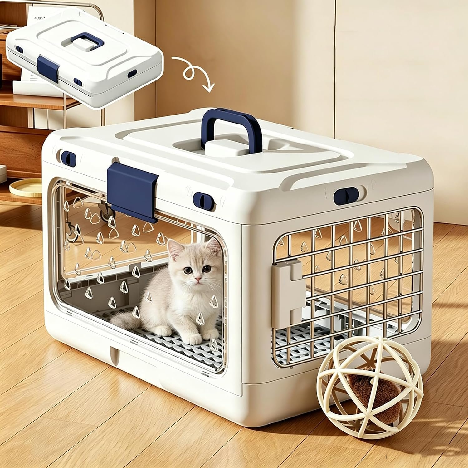 Hard Cat Carrier Foldable,Portable Dog Crate with Ventilation & Raised Separation Meshs Floor,Dog Travel Crate,Collapsible Dog Crate for Small Cats Dogs Tool-Free Assemblys (A-Grayish-White) Hard Cat Carrier Foldable,Portable Dog Crate with Ventilation & Raised Separation Meshs Floor,Dog Travel Crate,Collapsible Dog Crate for Small Cats Dogs Tool-Free Assemblys (A-Grayish-White)