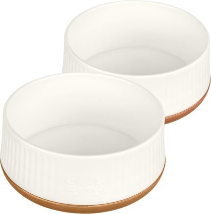 Harry Barker Small Modern Dog Bowls, 2-Pack Eco-Friendly Plastic Pet Food & Water Bowls, Non-Slip Base, Dishwasher Safe, BPA-Free, Neutral Design, Holds 3 Cups Each