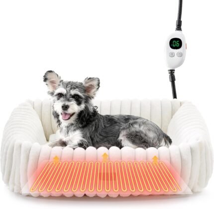 Heated Dog Bed for Small Dogs & Cats, Safety Listed, 20×19, Cream