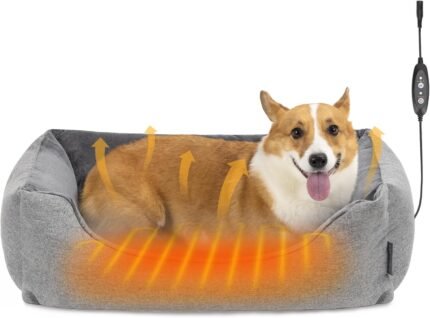 Heated Dog Bed with Auto Sensing Heated pad, 3-Temperature Settings & Chew-Resistant Cord – Sofa-Style Heated Pad for Large Dogs