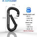 Heavy Duty Carabiner Clip, Steel Carabiners 1100lbs 3" D Shaped Spring Hook Small Clips for Hammocks, Hiking, Keychains, Outdoors and Gym, Dog Leash and Key Ring - Image 2