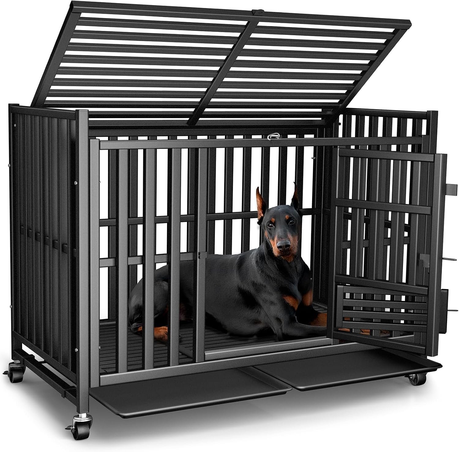 Heavy Duty Dog Crate, 43” Large Indestructible Cage for High-Anxiety Dogs Heavy Duty Dog Crate, 43” Large Indestructible Cage for High-Anxiety Dogs