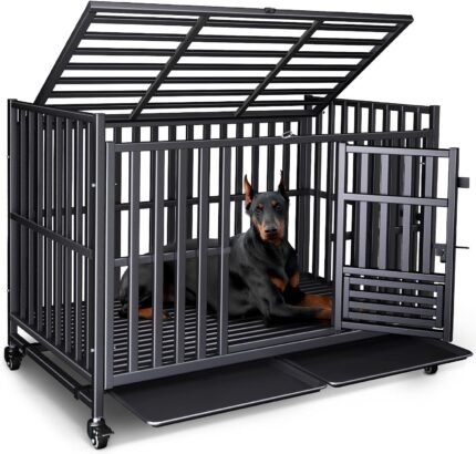 Heavy Duty Dog Crate, 49'' Large Indestructible Cage for High-Anxiety Dogs