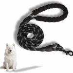 Heavy Duty Dog Leash, Black, High-Density Nylon Rope, 6 ft, Padded Foam Handle, Reflective, 360° Rotating Metal Buckle