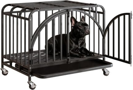 Heavy Duty Metal Dog Crate, 30" Indestructible Dog Kennel for High Anxiety Dogs, with Lockable Caster Wheels & Removable Tray, Dog Cage for Medium Dogs