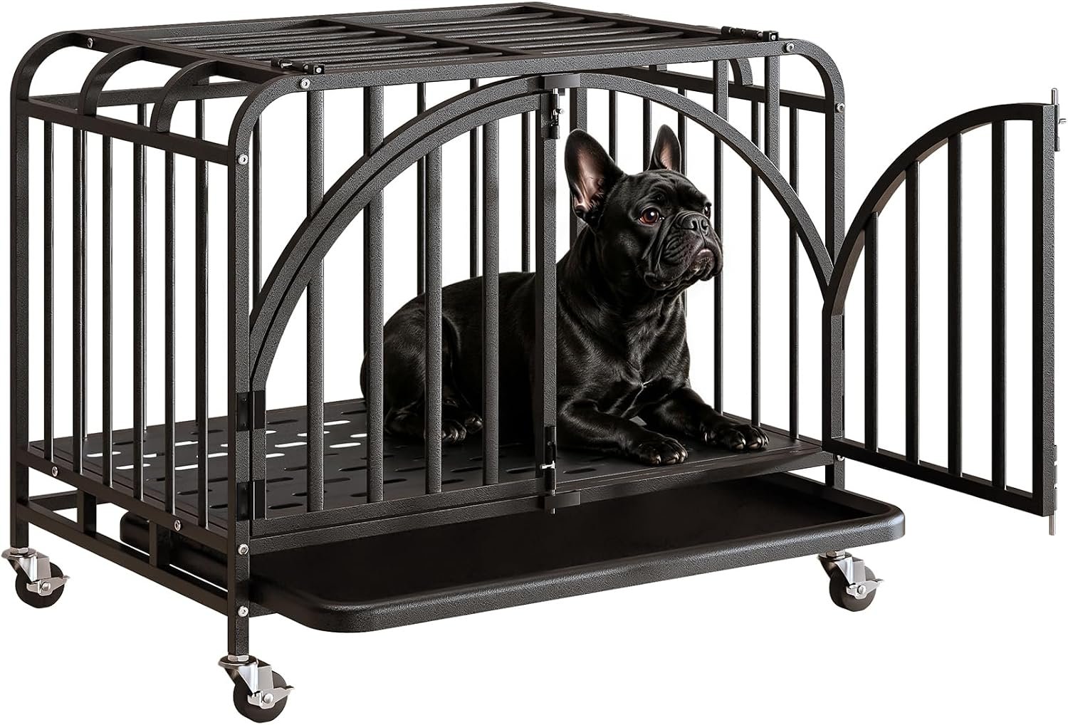 Heavy Duty Metal Dog Crate, 30″ Indestructible Dog Kennel for High Anxiety Dogs, with Lockable Caster Wheels & Removable Tray, Dog Cage for Medium Dogs Heavy Duty Metal Dog Crate, 30″ Indestructible Dog Kennel for High Anxiety Dogs, with Lockable Caster Wheels & Removable Tray, Dog Cage for Medium Dogs