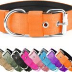 Heavy Duty Tactical Dog Collar – 1.5″ Width Military Durable Thick Nylon with Adjustable Metal D Ring & Buckle Working Training K9 Collar for Medium Large Dogs (L(20″-23″), Orange)