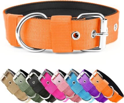 Heavy Duty Tactical Dog Collar – 1.5″ Width Military Durable Thick Nylon with Adjustable Metal D Ring & Buckle Working Training K9 Collar for Medium Large Dogs (L(20″-23″), Orange)