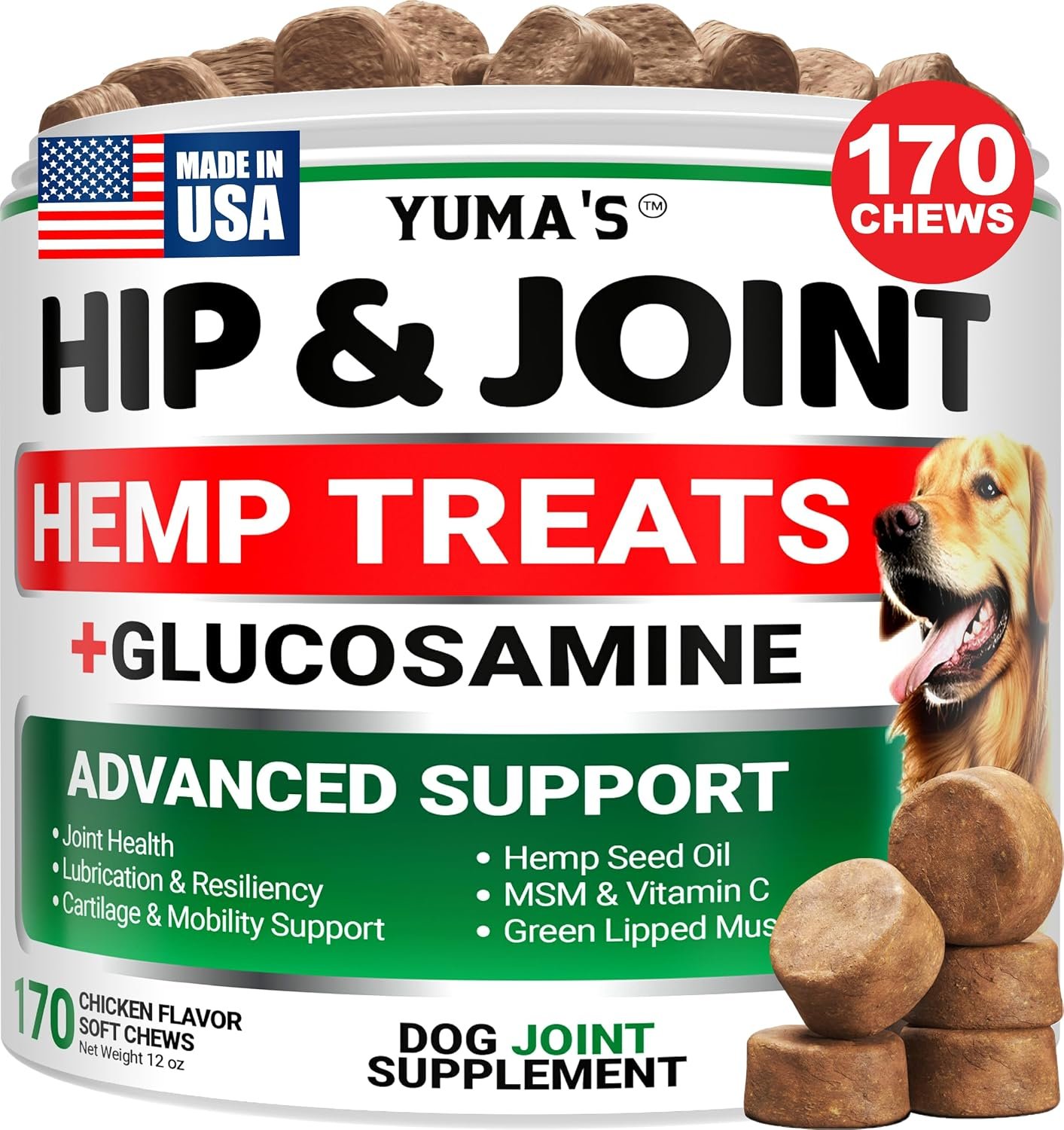 Hemp Hip and Joint Supplement for Dogs – 170 Chews – Glucosamine for Dogs Hemp Hip and Joint Supplement for Dogs – 170 Chews – Glucosamine for Dogs