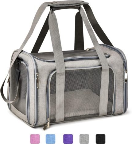 Henkelion Cat Carriers Dog Carrier Pet Carrier For Small / Medium Cats Dogs Puppies (Up To 15lbs), TSA Airline Approved Small Dog Carrier Soft Sided, Collapsible Waterproof Travel Puppy Carrier – Grey