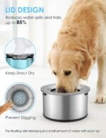 Heouvo 1 Gallon No Spill Dog Water Bowl with Slow Drink Floating Disk(Gray) - Image 2