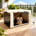 HiCaptain 30-Inch Dog Crate Cover with Mesh, Waterproof Kennel Cover, Beige