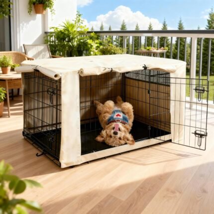 HiCaptain 30-Inch Dog Crate Cover with Mesh, Waterproof Kennel Cover, Beige