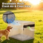 HiCaptain 30-Inch Dog Crate Cover with Mesh, Waterproof Kennel Cover, Beige - Image 2