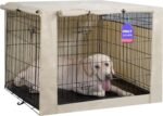 HiCaptain 42-Inch Dog Crate Cover with Mesh, Waterproof Kennel Cover, Beige