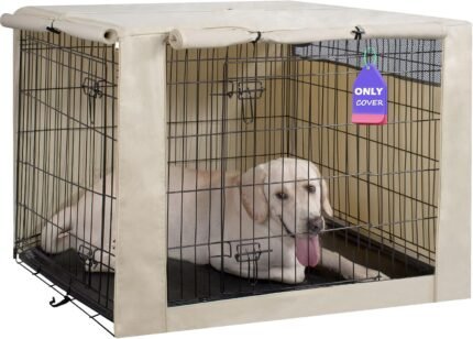HiCaptain 42-Inch Dog Crate Cover with Mesh, Waterproof Kennel Cover, Beige