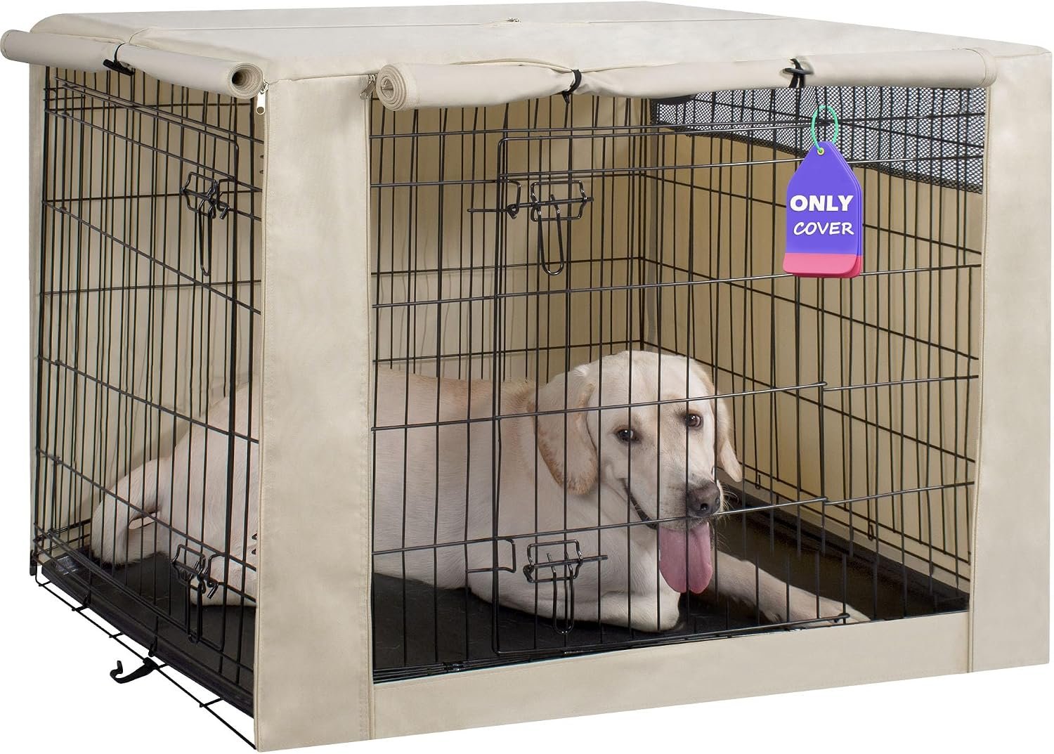 HiCaptain 42-Inch Dog Crate Cover with Mesh, Waterproof Kennel Cover, Beige HiCaptain 42-Inch Dog Crate Cover with Mesh, Waterproof Kennel Cover, Beige