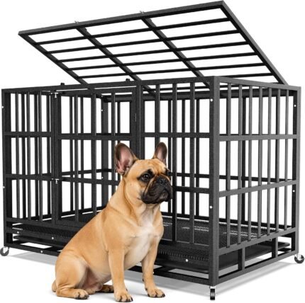 Hiwokk 38 Inch Heavy Duty Dog Crate, Indestructible Kennel for Small Dogs