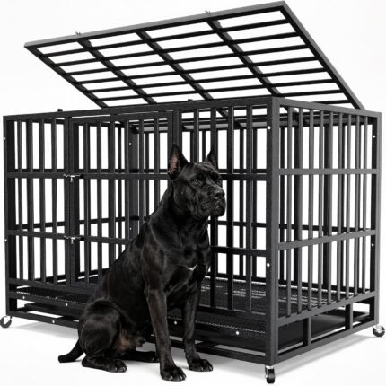 Hiwokk 48 Inch Heavy Duty Dog Crate, Indestructible Kennel for Large Dogs