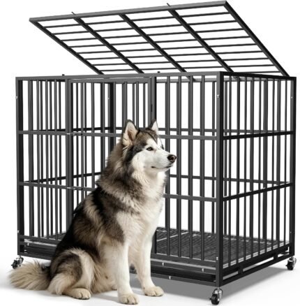 Hiwokk 54 Inch Heavy Duty Dog Crate, Indestructible Kennel for XLarge Dogs
