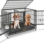 Homey Pet 43″ Double Dog Crate, Heavy Duty Stackable Kennel with Divider