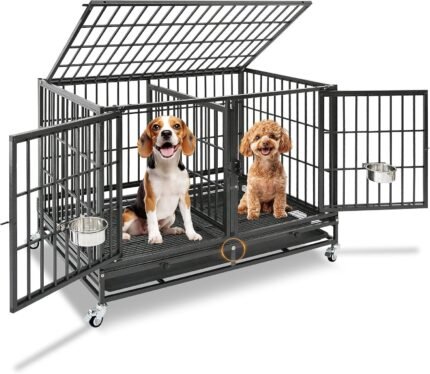 Homey Pet 43" Double Dog Crate, Heavy Duty Stackable Kennel with Divider