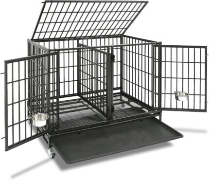 Homey Pet 43″ Heavy Duty Double Dog Crates for Large Dogs or Two Small Dogs