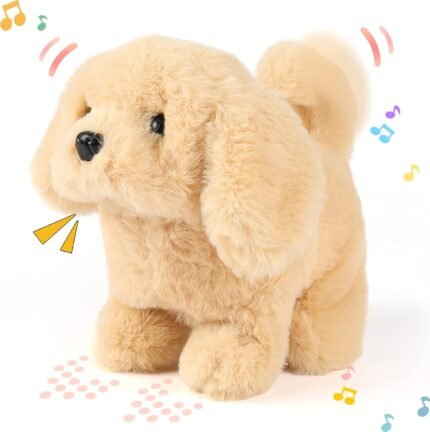 Hopearl Walking Dog Golden Retriever Interactive Electronic Pet Plush Toy Puppy Woof and Moving Animated Nodding Head Gifts for Toddlers Birthday, Brown, 7''