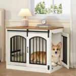 Hzuaneri 31.5 in Dog Crate Furniture Indoor Dog Kennel with 2 Feeding Bowls