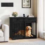 Hzuaneri 38.2 in Dog Crate Furniture with Storage & Power Indoor Dog Kennel