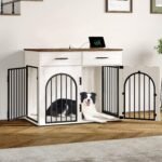 Hzuaneri 39.4 in Dog Crate Furniture with Storage & Power Indoor Dog Kennel