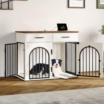 Hzuaneri 39.4 in Dog Crate Furniture with Storage & Power Indoor Dog Kennel