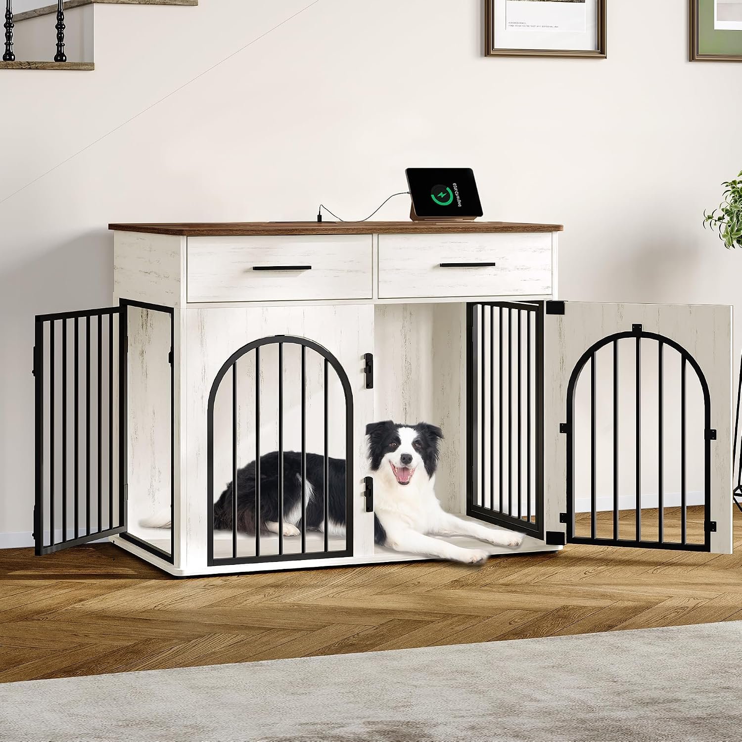 Hzuaneri 39.4 in Dog Crate Furniture with Storage & Power Indoor Dog Kennel Hzuaneri 39.4 in Dog Crate Furniture with Storage & Power Indoor Dog Kennel
