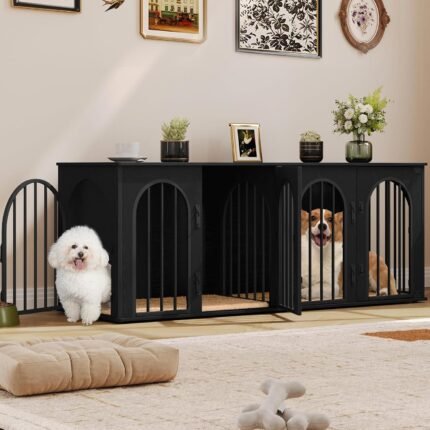 Hzuaneri 63 in Double Dog Crate Furniture, Dog Kennel Indoor with Cushion