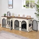 Hzuaneri 70.9 in Double Dog Crate Furniture, Dog Kennel Indoor with Cushion