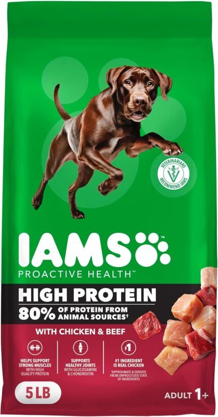IAMS Proactive Health High Protein Dry Dog Food, Chicken & Beef, 5 lb