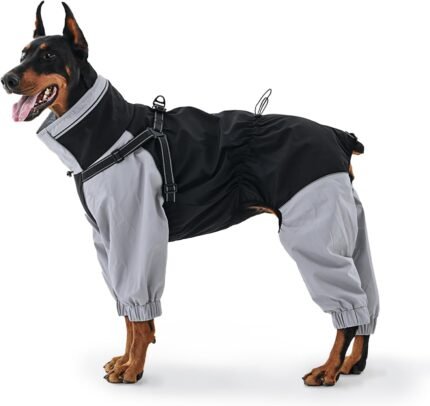 IECOii Dog Raincoat with Built-in Harness, Waterproof & Windproof 4-Leg Rain Jacket with Hidden Hood, Reflective & Adjustable Rain Gear for Medium Large Giant Dogs – Ideal for Outdoor Walking & Hiking