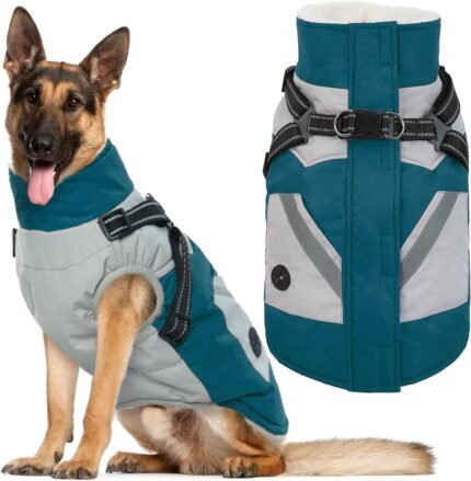 IECOii Dog Winter Coat with Harness Built in,Waterproof Windproof Dog Coats