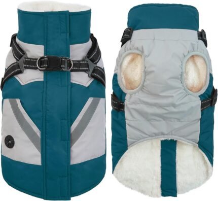 IECOii Dog Winter Jacket for Small Dogs, Dog Coat with Harness Built in