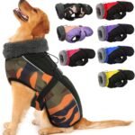 IECOii Extra Warm Dog Coat – Adjustable Winter Jacket with Buckle, Fleece Turtleneck, Reflective Accents, Orange Camo for Small to Extra Large Dogs