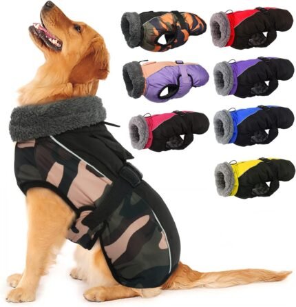 IECOii Extra Warm Dog Coat - Reflective Adjustable Jacket With Buckle Fleece Turtleneck for Cold Weather - Soft Winter Coat for Small Medium Extra Large Dogs - Green Camo