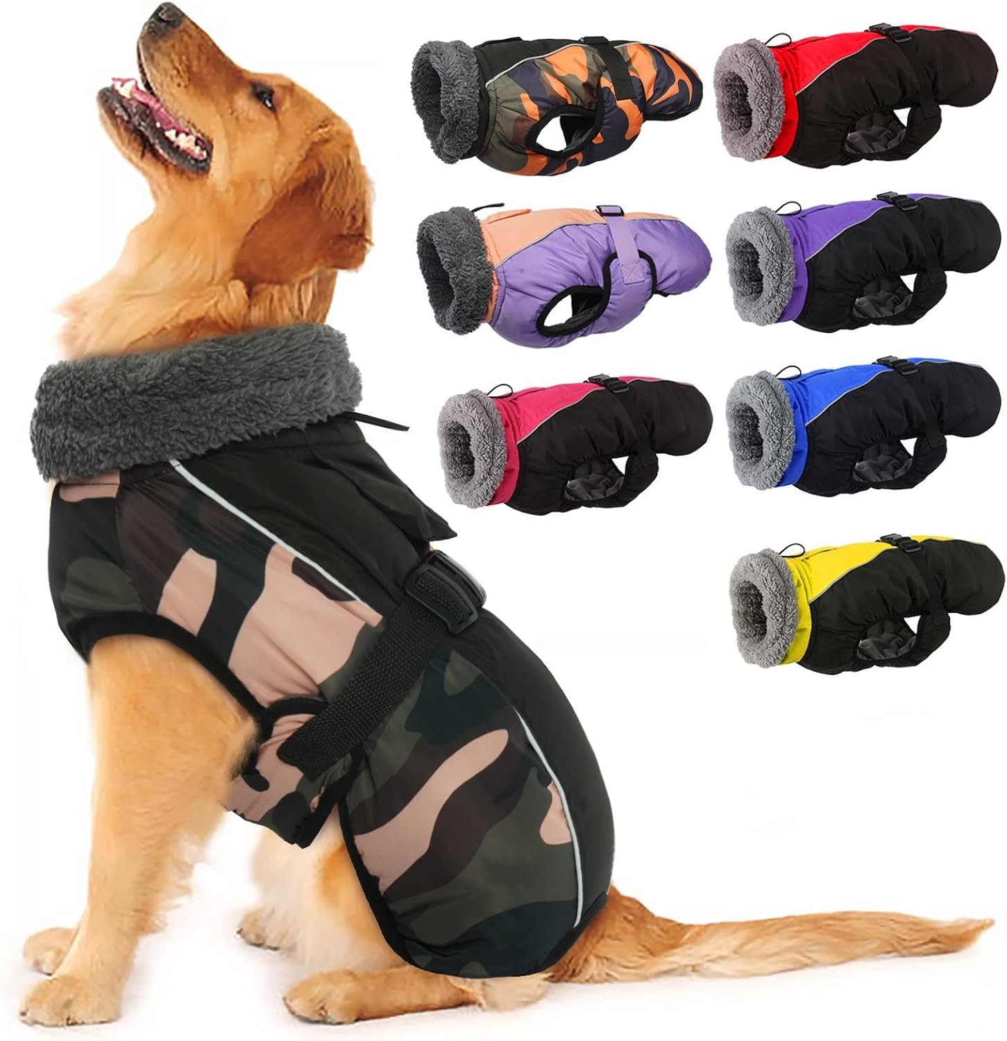 IECOii Extra Warm Dog Coat – Reflective Adjustable Jacket With Buckle Fleece Turtleneck for Cold Weather – Soft Winter Coat for Small Medium Extra Large Dogs – Green Camo IECOii Extra Warm Dog Coat – Reflective Adjustable Jacket With Buckle Fleece Turtleneck for Cold Weather – Soft Winter Coat for Small Medium Extra Large Dogs – Green Camo