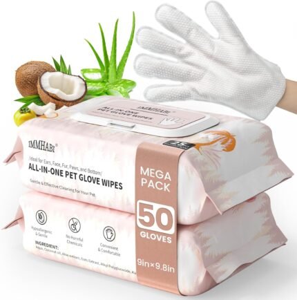IMMHABI Hypoallergenic Pet Glove Wipes for Dogs & Cats, 50 Count