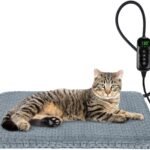 INVENHO Heated Cat Bed, Waterproof Adjustable Temperature Dog Cat Heating Pad with Timer, Indoor Pet Heating Pad for Cats Dogs Electric Pads for Dogs Cats, Pet Heated Pad (S: 18″ x 16″)